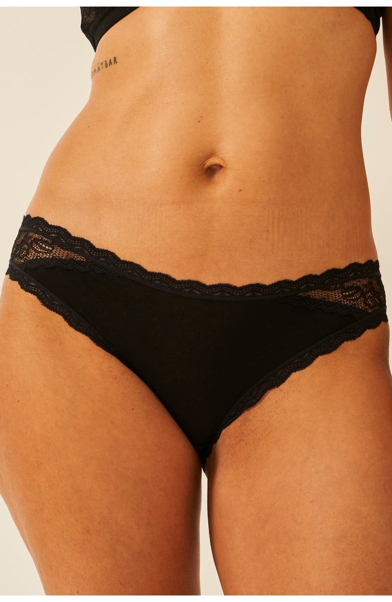 Stripe & Stare Eco Lace Padded Triangle Bralette & Original Knicker Set, Alternate, color, Black