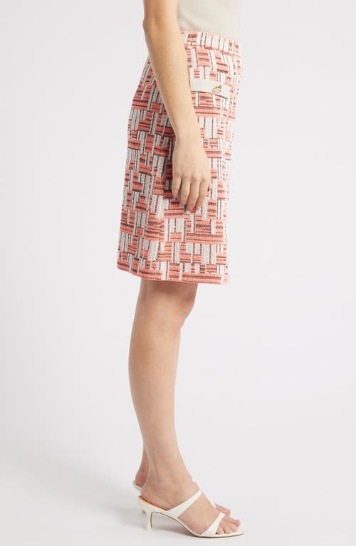 Ming Wang Geo Knit A-line Skirt In Peach/limestone/white