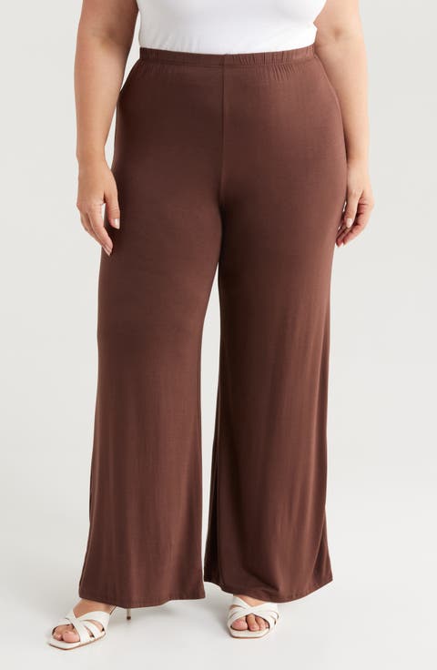 Elastic Waist Stretch Flare Pants (Plus)