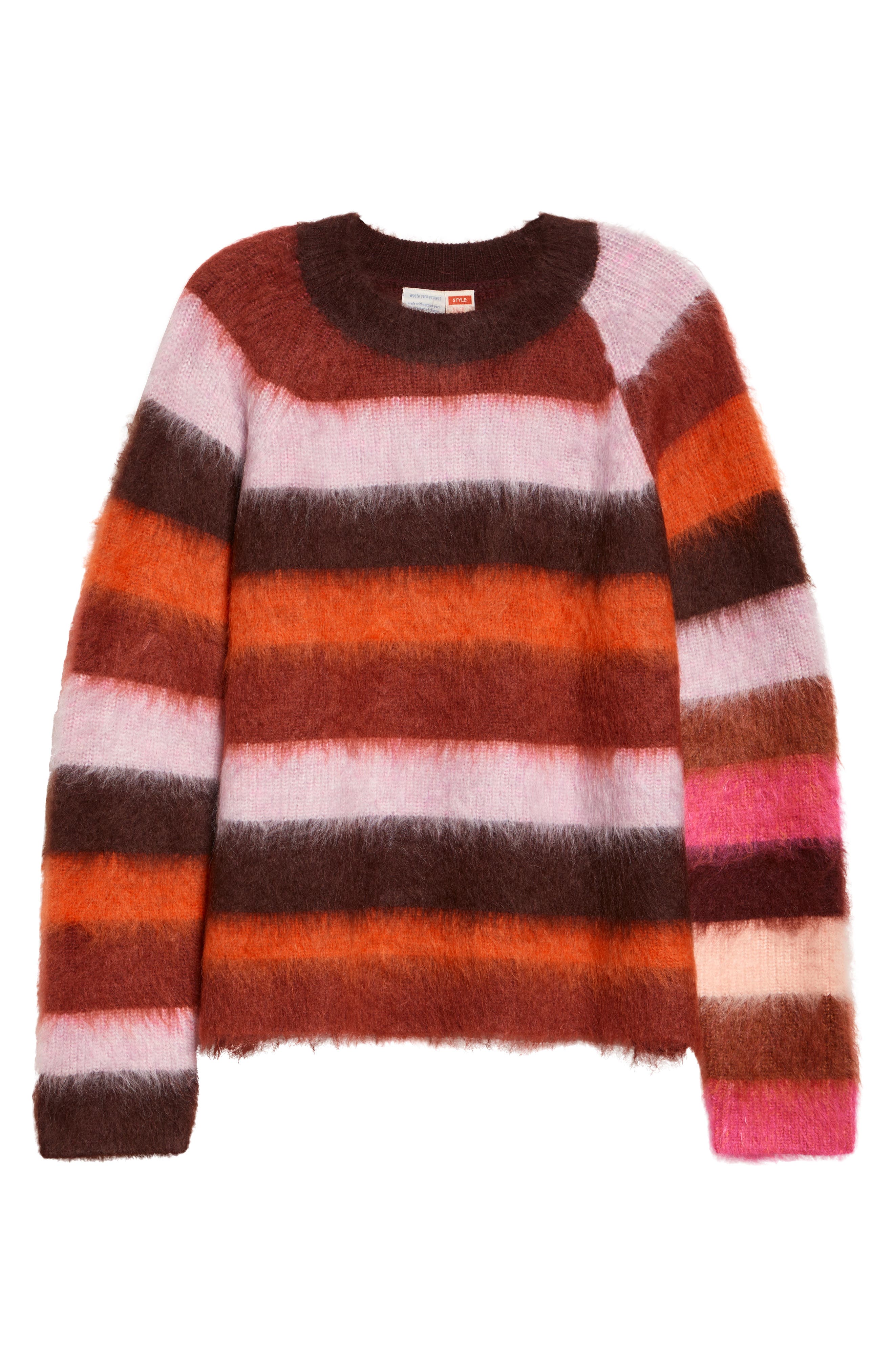 Waste Yarn Project Nils Brushed Stripe One of a Kind Raglan Sleeve Sweater in Pink/Red 
