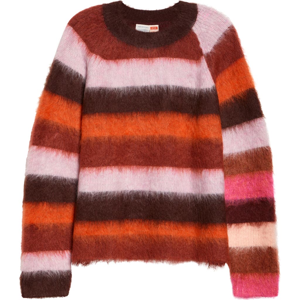 Waste Yarn Project Nils Brushed Stripe One of a Kind Raglan Sleeve Sweater in Pink/Red  product
