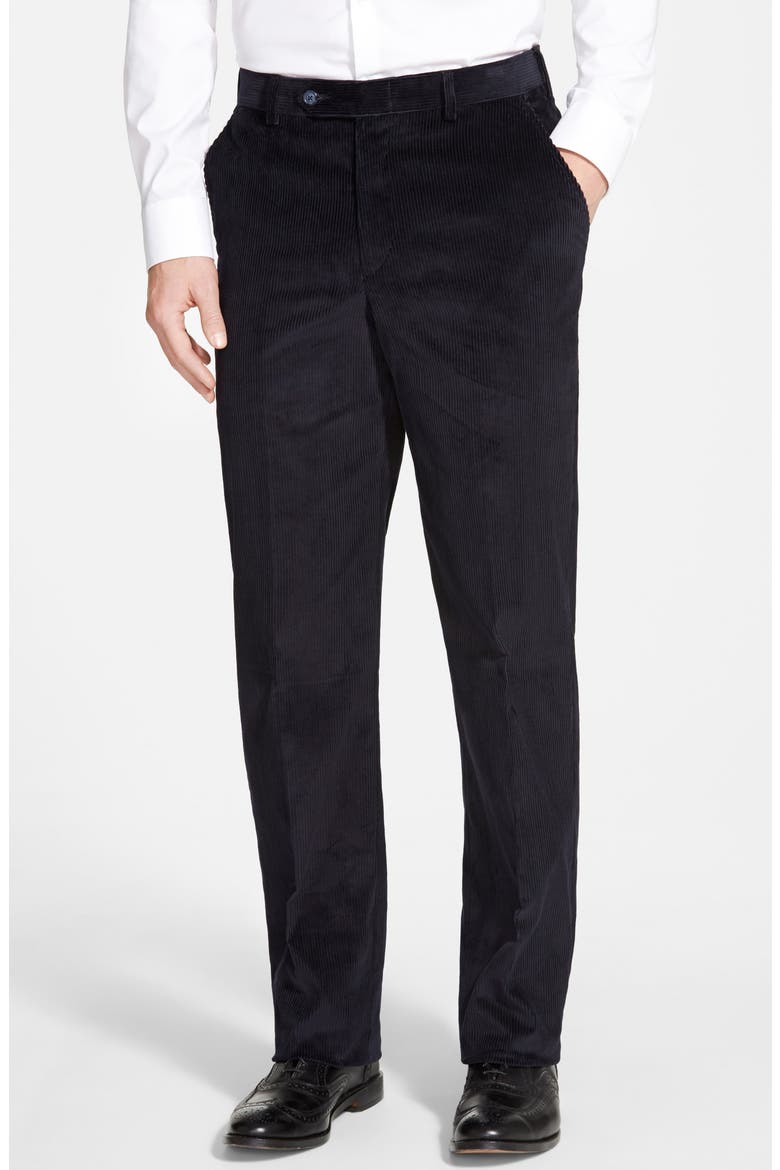 Luxury Italian Corduroy Flat Front Pants, Alternate, color, NAVY