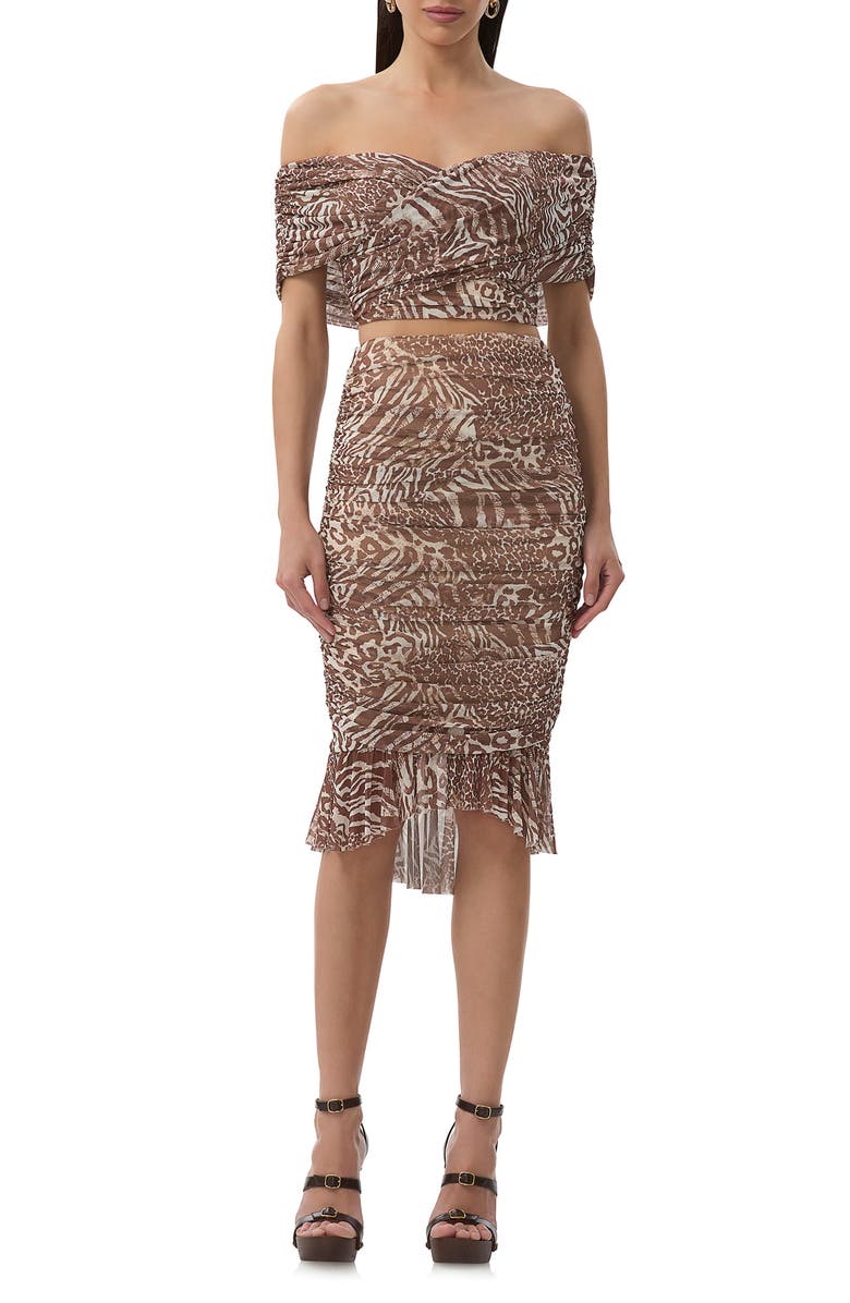 AFRM Ronica Ruched Mesh High-Low Skirt, Alternate, color, 