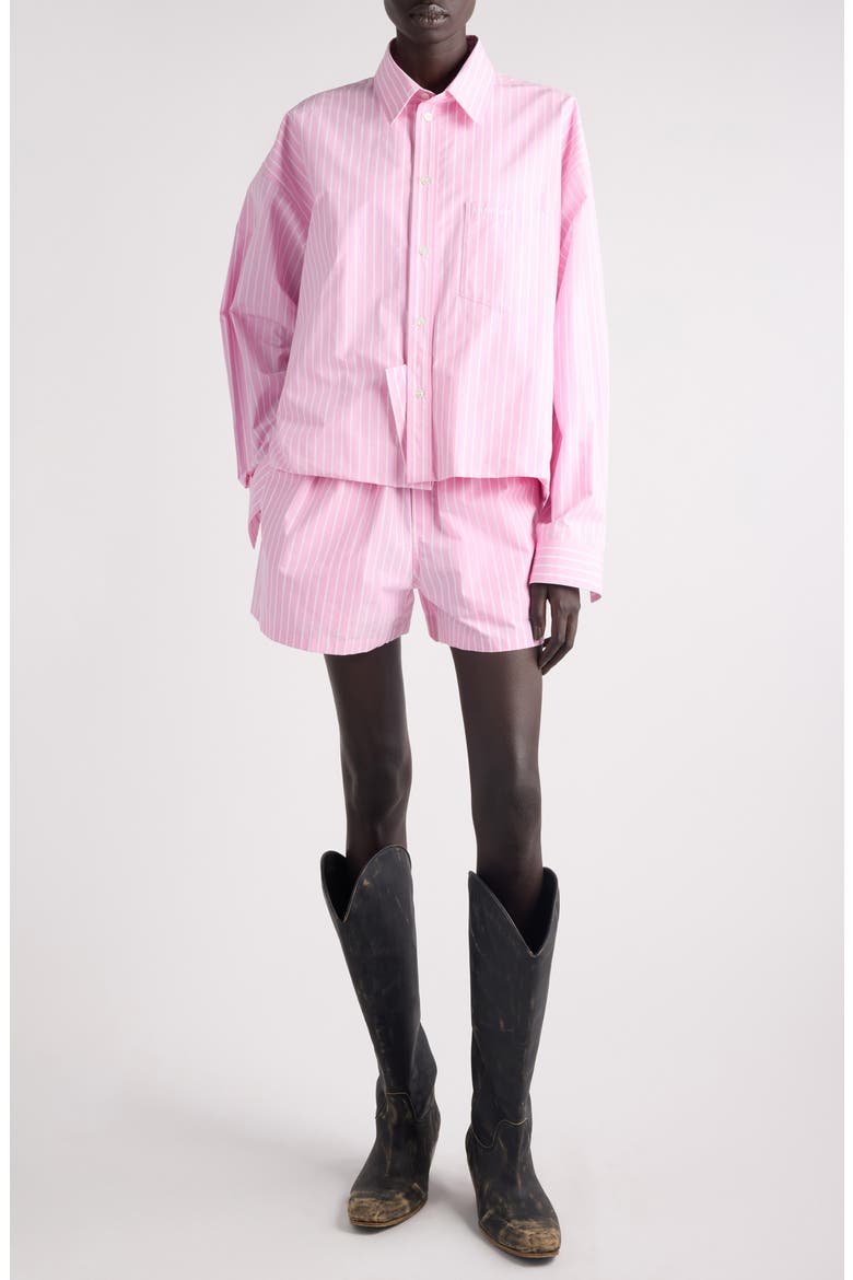 Folded Stripe Cotton Poplin Button-Up Shirt, Alternate, color, 5621 PINK/ WHITE