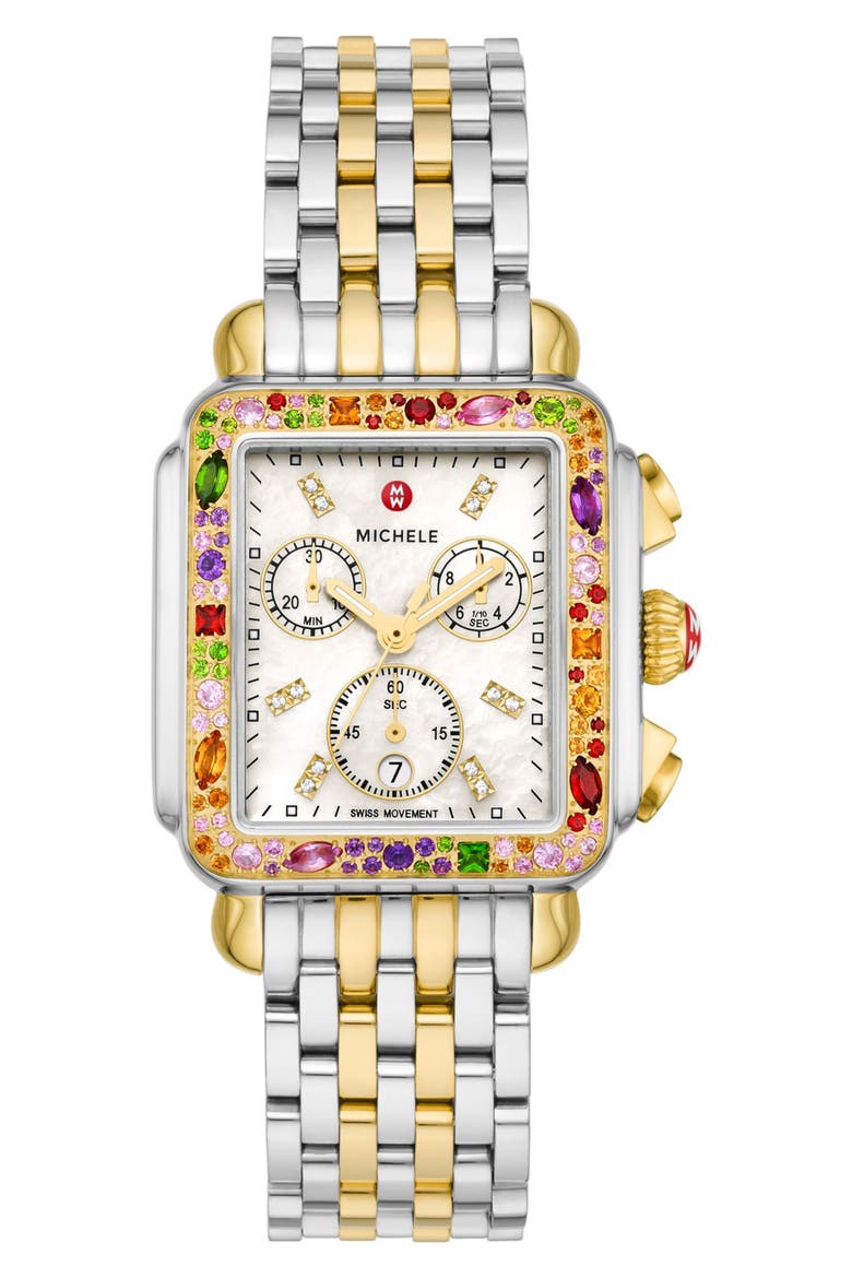 Deco Soirée Diamond Chronograph Bracelet Watch, 33mm x 35mm, Main, color, TWO TONE / MULTI