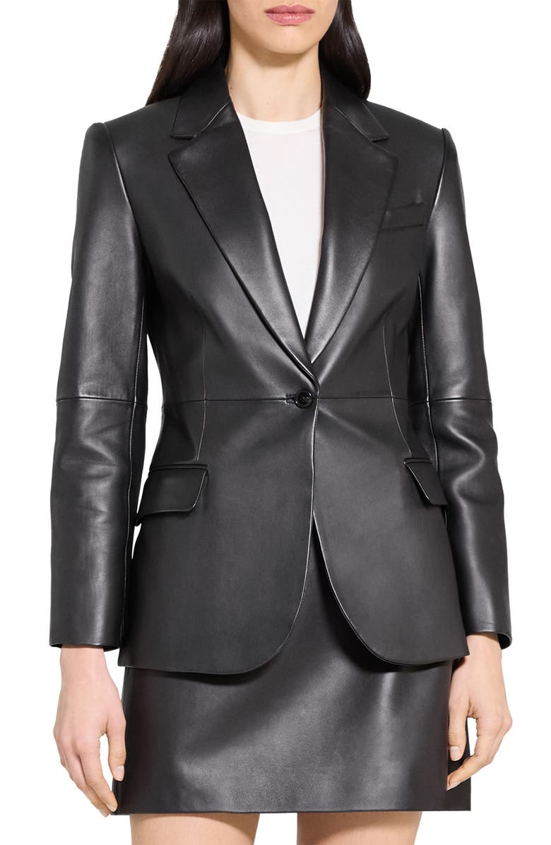 Theory Lynnia Leather Blazer, Main, color, Black