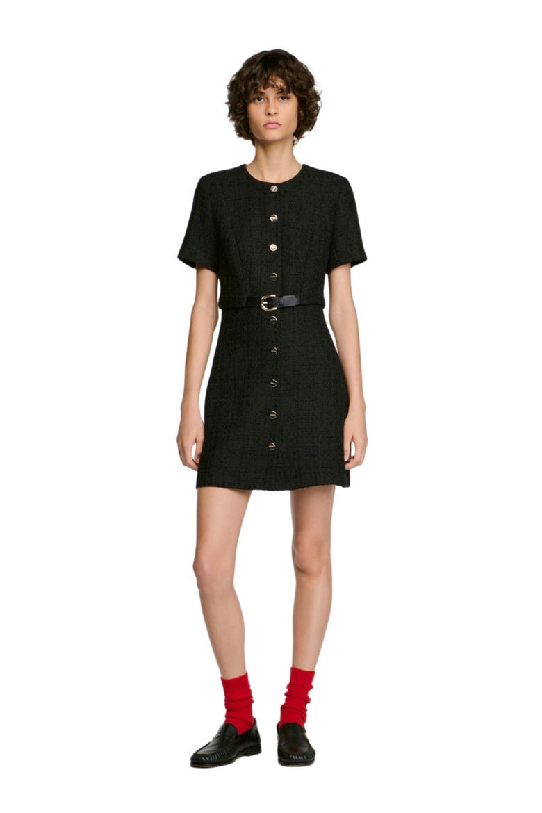 2-in-1 tweed dress, Alternate, color, Black