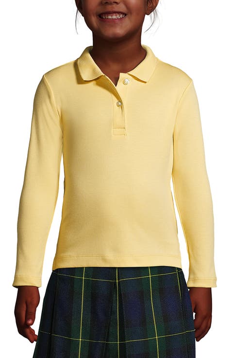 School Uniform Girls Long Sleeve Feminine Fit Interlock Polo Shirt