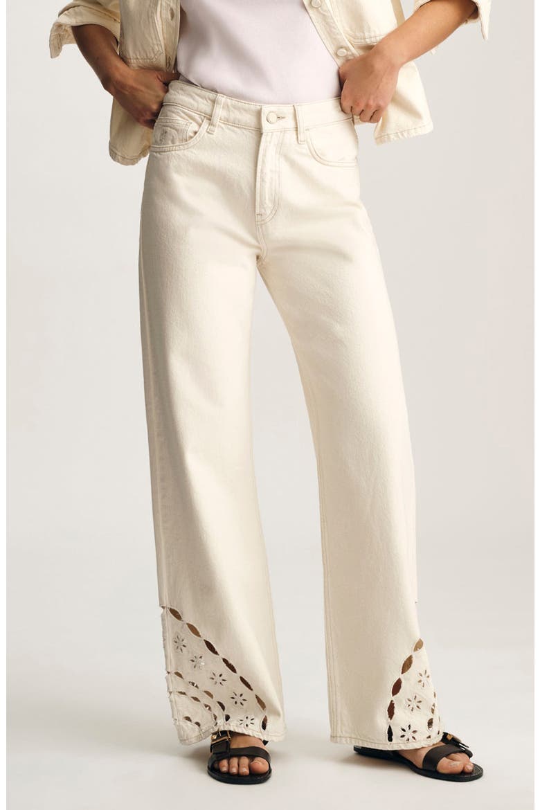 Malibu Eyelet Embroidererd Wide Leg Jeans, Main, color, CREAM DENIM