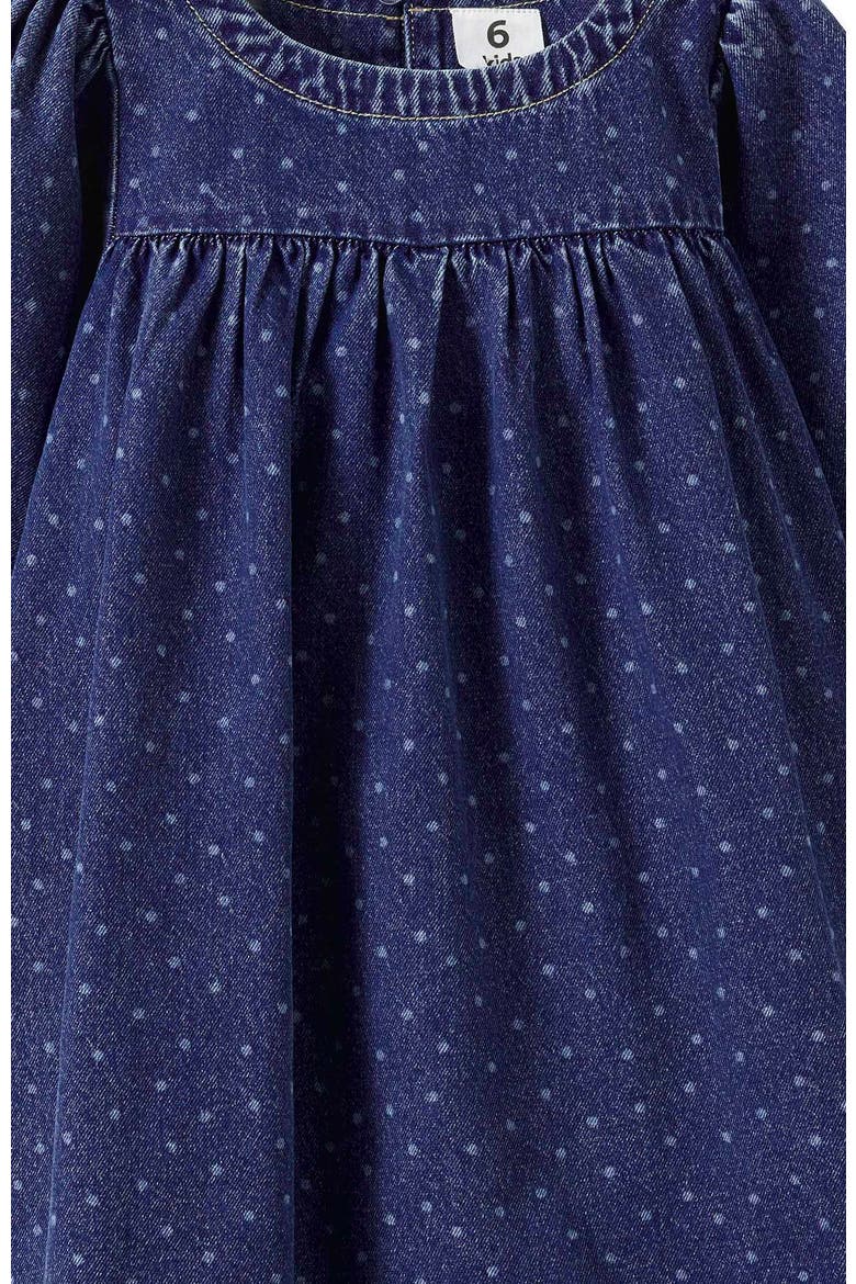Kid's Long Sleeve Denim Yoke Dress, Alternate, color, Portsea Dark Blue Spots