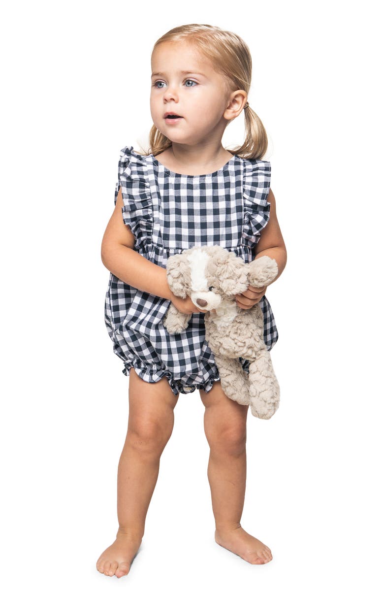 Petite Plume Kids' Ruffle Navy Gingham One-Piece Pajamas, Alternate, color, Navy