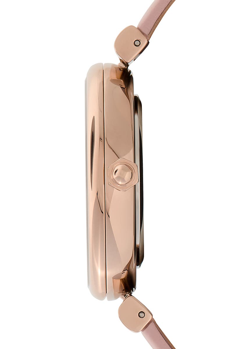 Olivia Burton Dogwood T-Bar Leather Strap Watch, 36mm, Alternate, color, Silver White