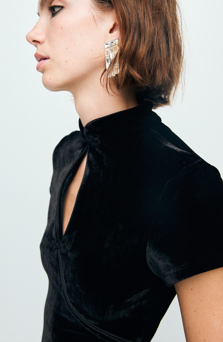 MANGO Soutache Trim Velvet Dress, Alternate, color,