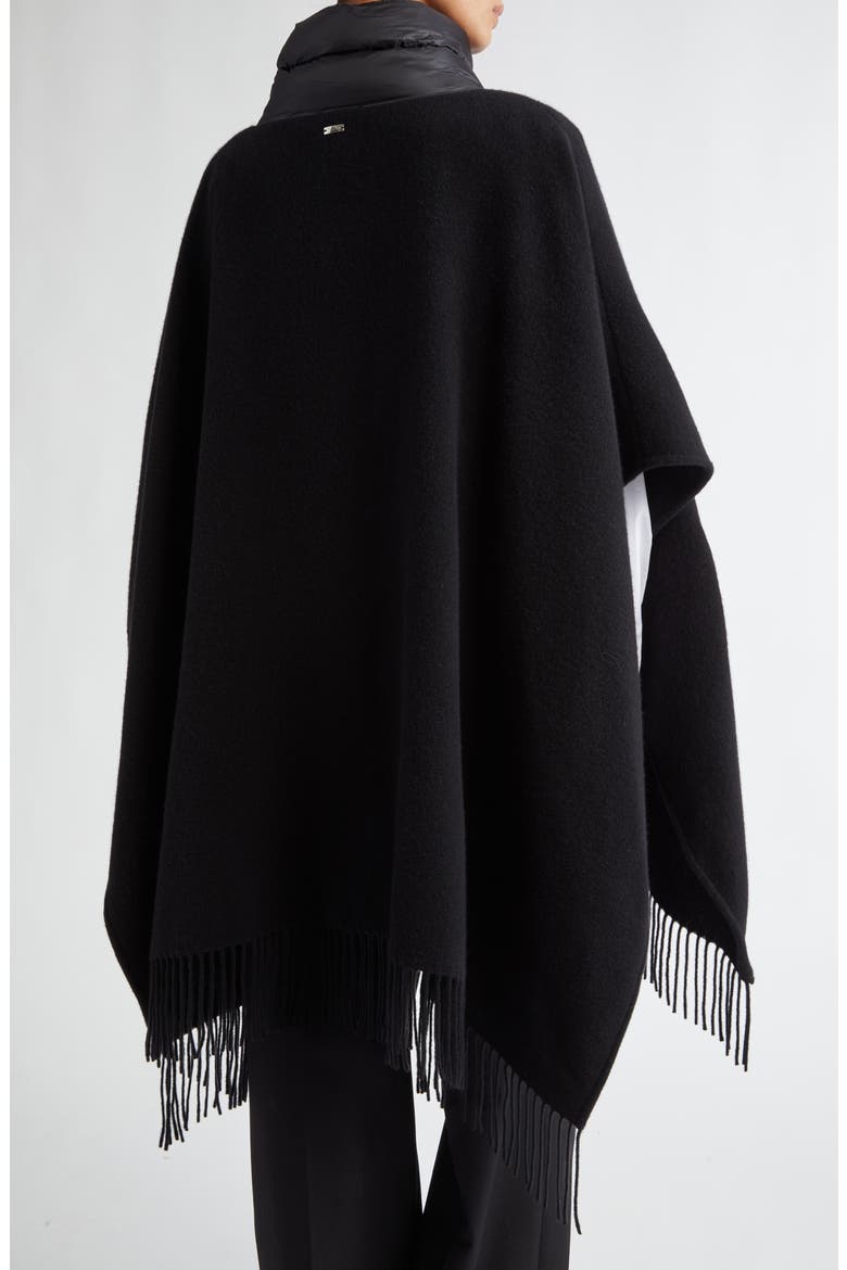 Mixed Media Fringe Trim Poncho, Alternate, color, BLACK
