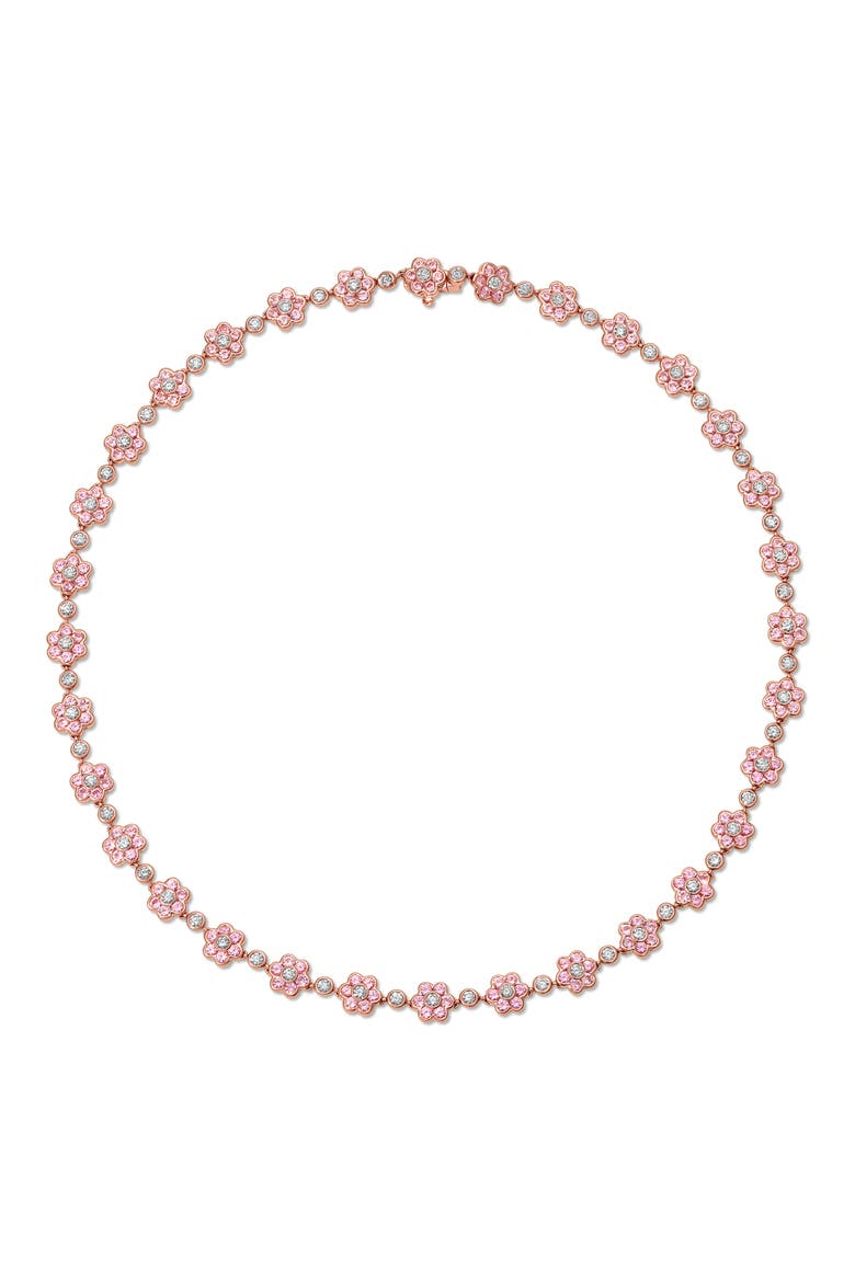 18k Gold Pink Sapphire & Diamond Flower Necklace, Main, color, 18K ROSE GOLD