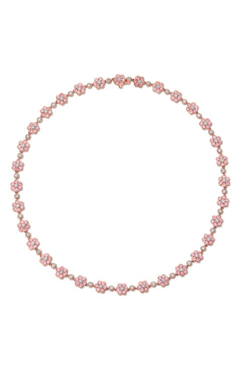 18k Gold Pink Sapphire & Diamond Flower Necklace