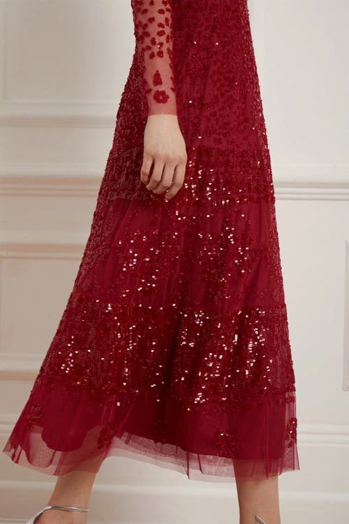 Needle & Thread Aurora Long Sleeve Ballerina Midi Dress In Red
