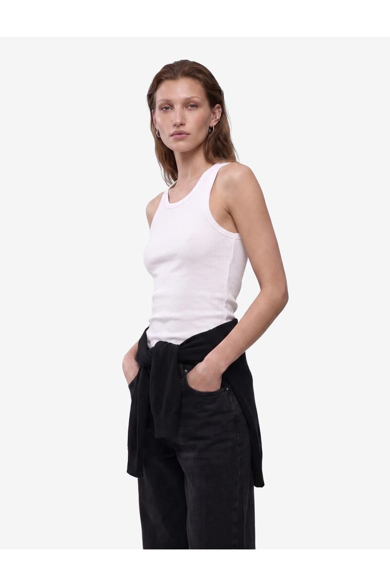 Cotton Sleeveless Crew Neck Ribbed Tank Top, Alternate, color, WHITE