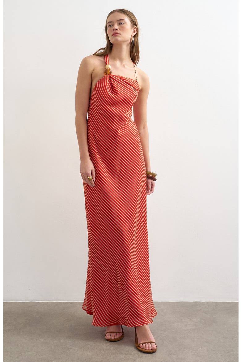 Beaded Stripe Halter Maxi Dress, Alternate, color, ORANGE