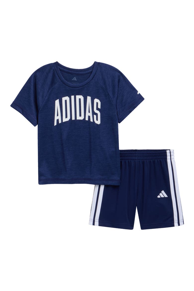 Kids' Logo Raglan T-Shirt & Mesh Shorts Set, Main, color, NAVY W/ BLUE HEATHER