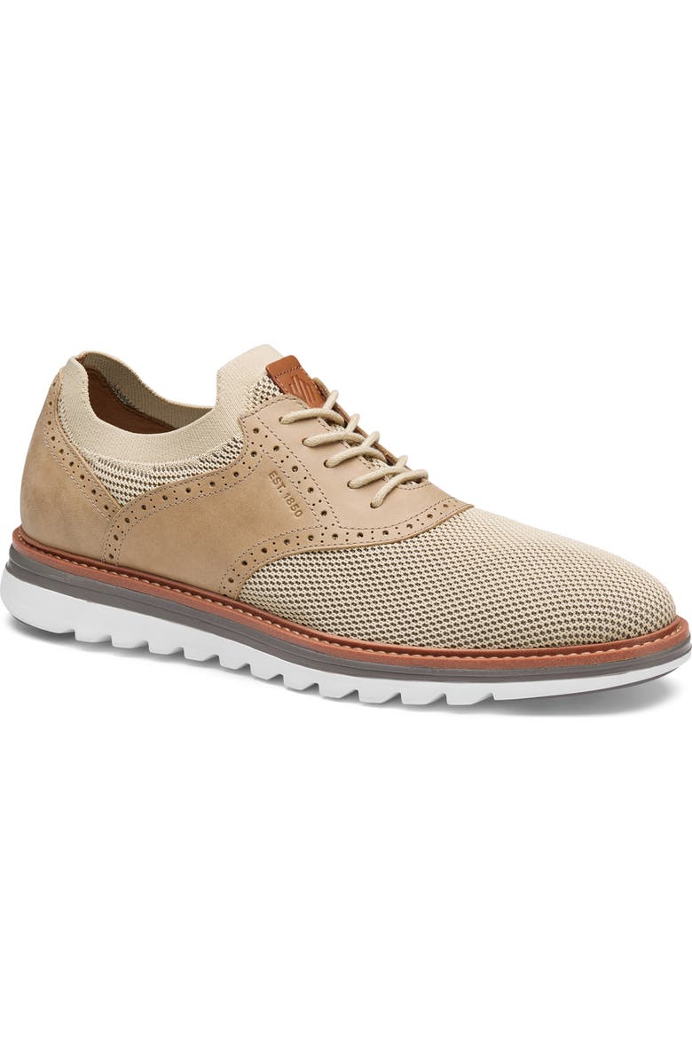 Johnston & Murphy Braxton Knit Saddle Shoe, Main, color, Beige Knit/ Nubuck