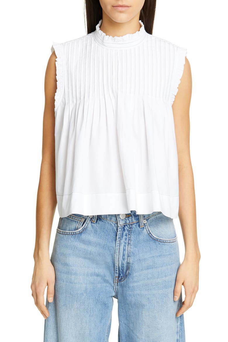 Sleeveless Poplin Crop Top, Main, color, BRIGHT WHITE