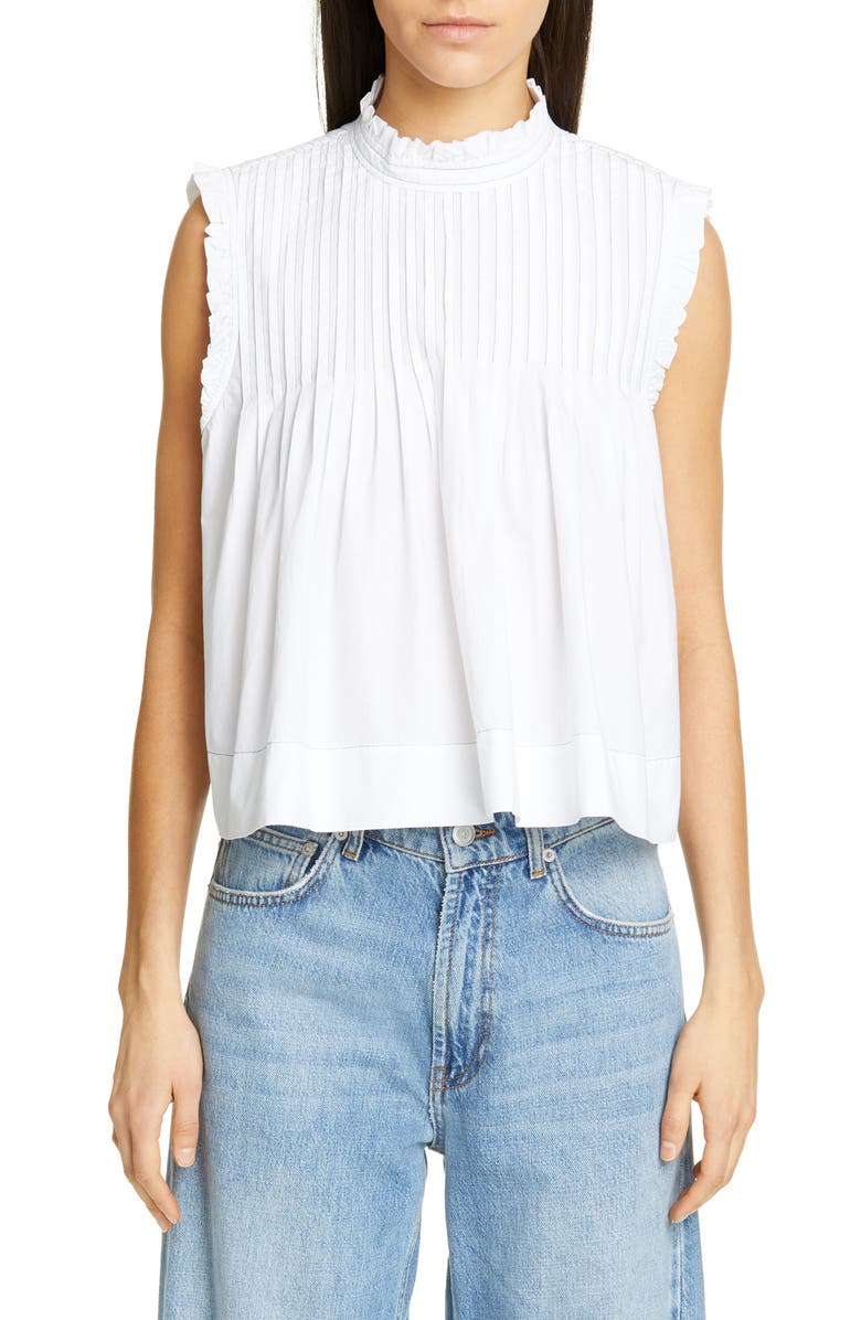 Ganni Sleeveless Poplin Crop Top, Main, color, 