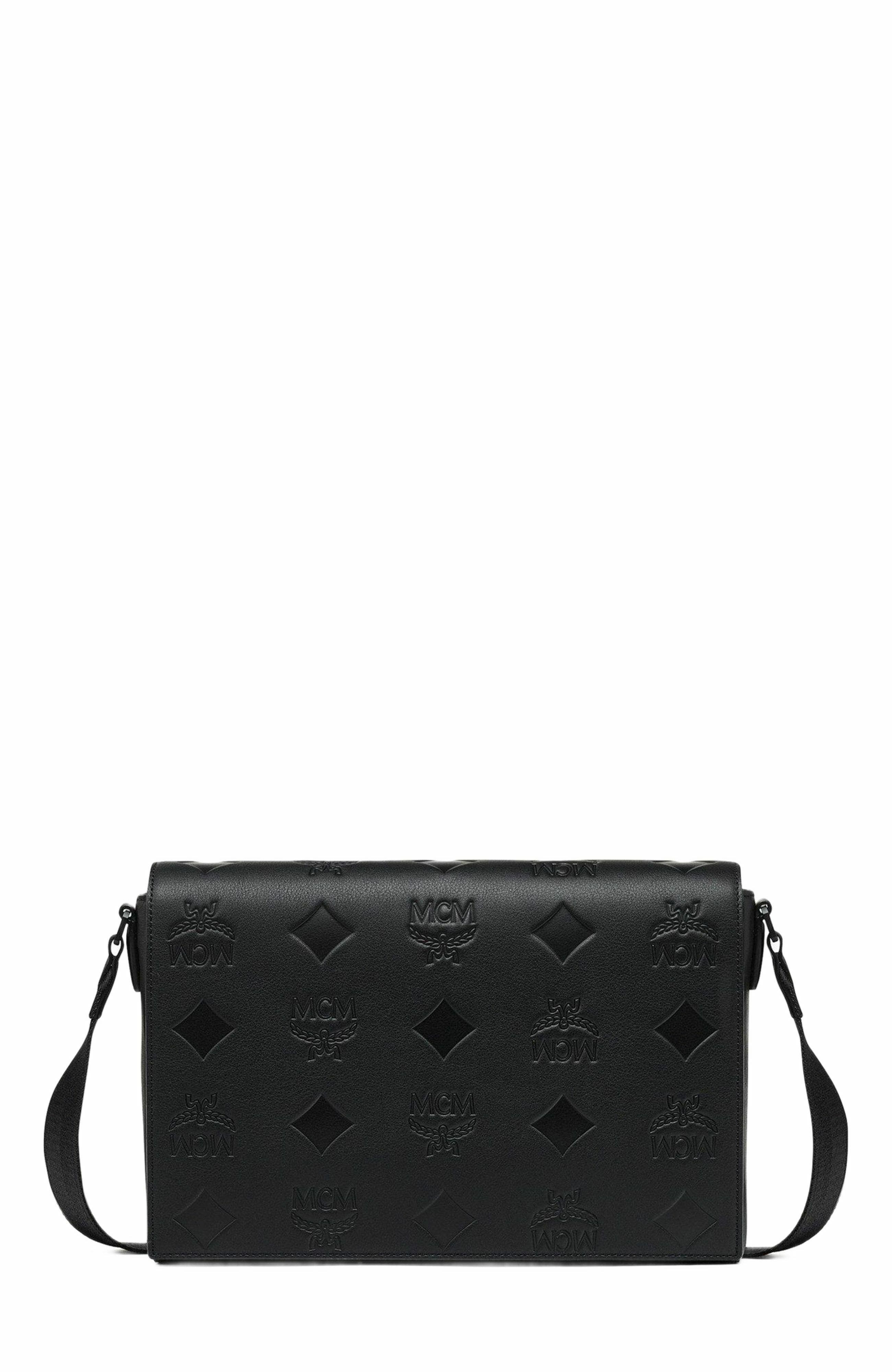 MCM Klassik Messenger in Maxi Monogram Leather, Alternate, color, Black