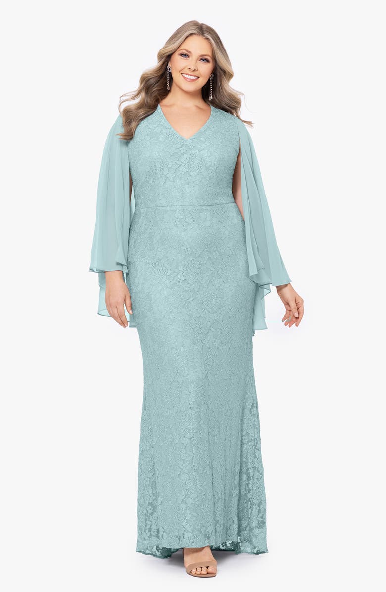 Betsy & Adam Lace Cape Sleeve Gown, Alternate, color, 