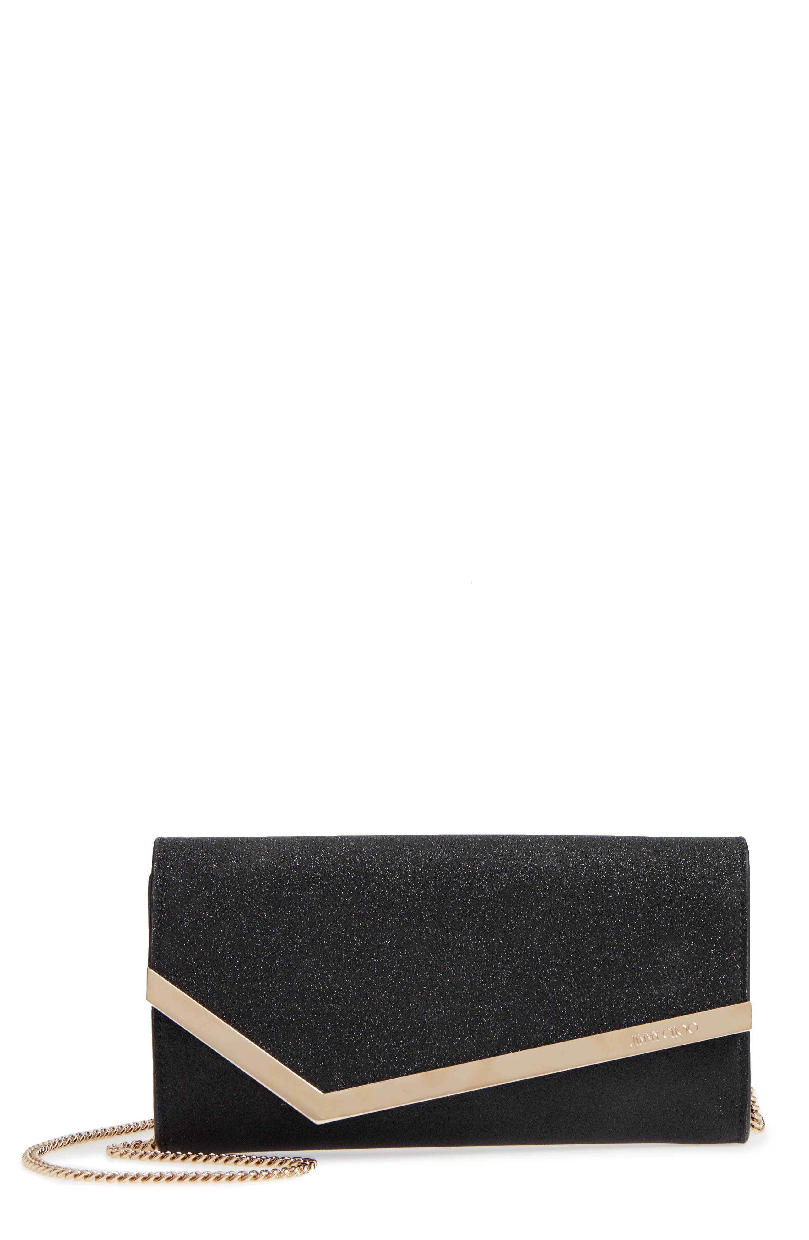 Jimmy Choo Emmie Glitter Leather Clutch, Main, color, 