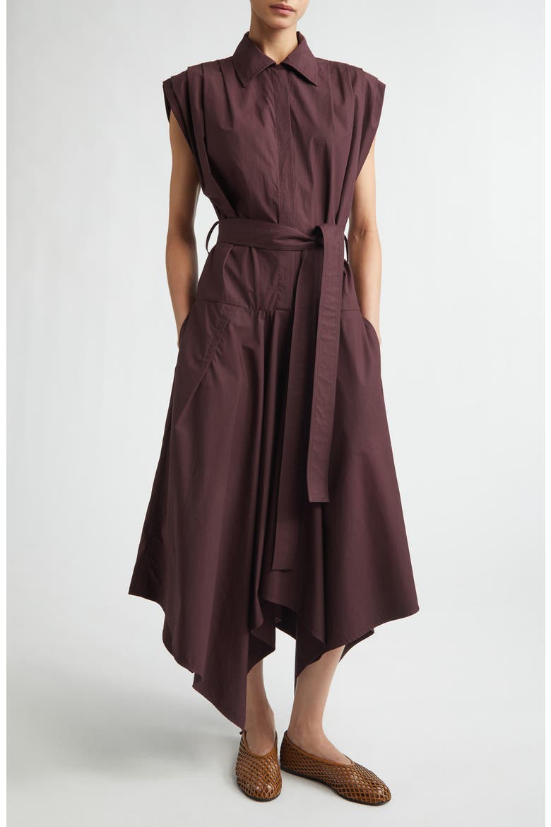 Adinna Pleated Cotton Shirtdress, Alternate, color, AUBERGINE