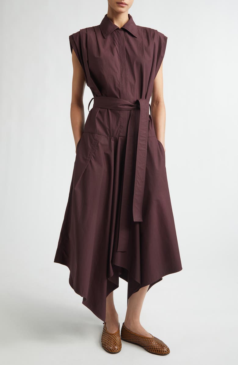Proenza Schouler Adinna Pleated Cotton Shirtdress, Alternate, color, Aubergine