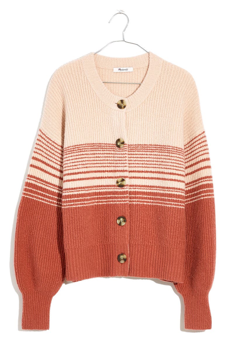 Ciara Stripe Cotton Blend Cardigan, Alternate, color, WEATHERED BRICK