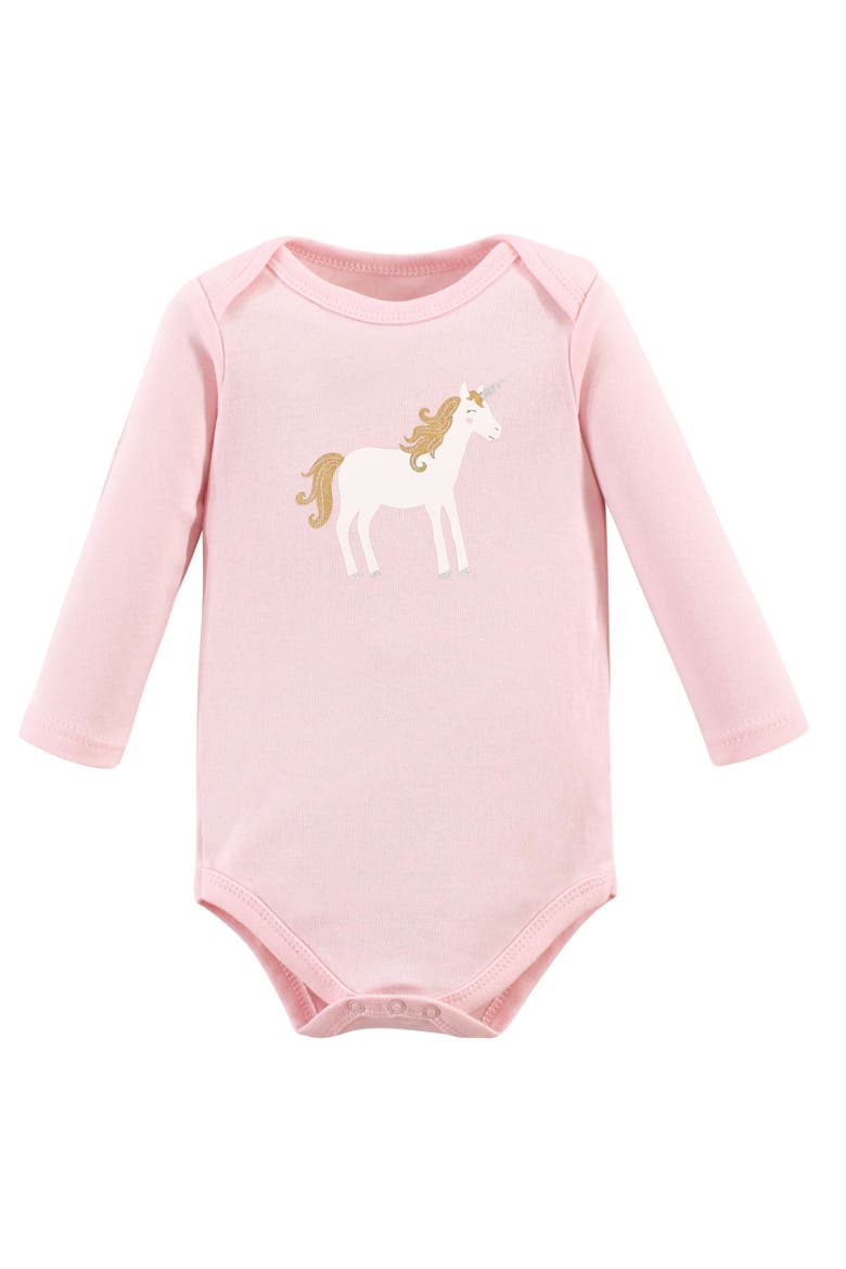 Soft Cotton Long-Sleeve Bodysuits, Alternate, color, Gold Unicorn