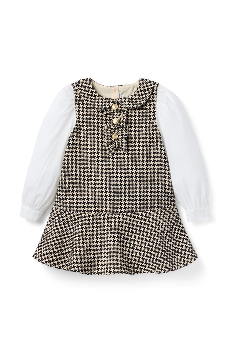 Janie and Jack Houndstooth Tweed Dropwaist Dress, Main, color, Beige