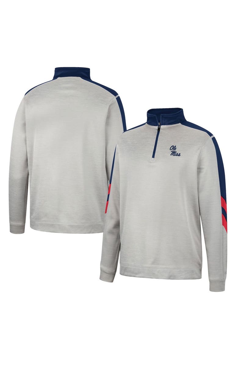 COLOSSEUM Men's Colosseum Gray/Navy Ole Miss Rebels Bushwood Fleece Quarter-Zip Jacket, Main, color, 