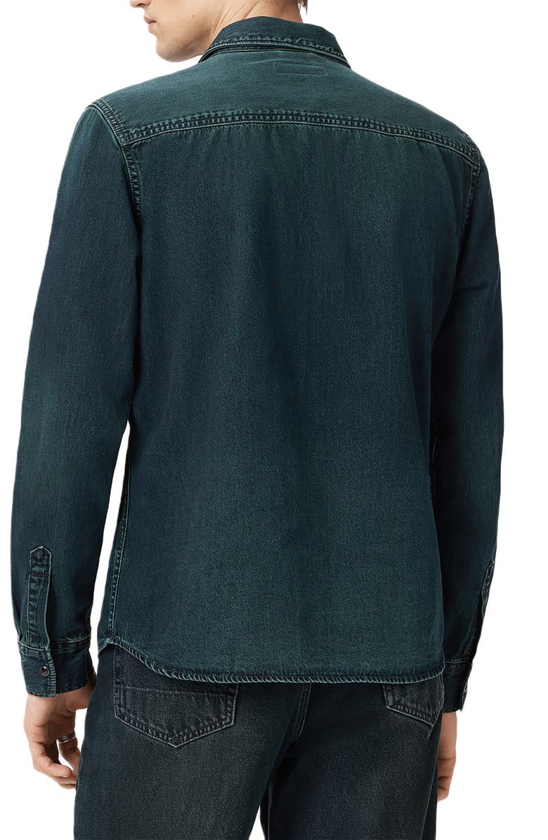 AllSaints Gleason Cotton Denim Snap-Up Shirt, Alternate, color, Phantom Blue