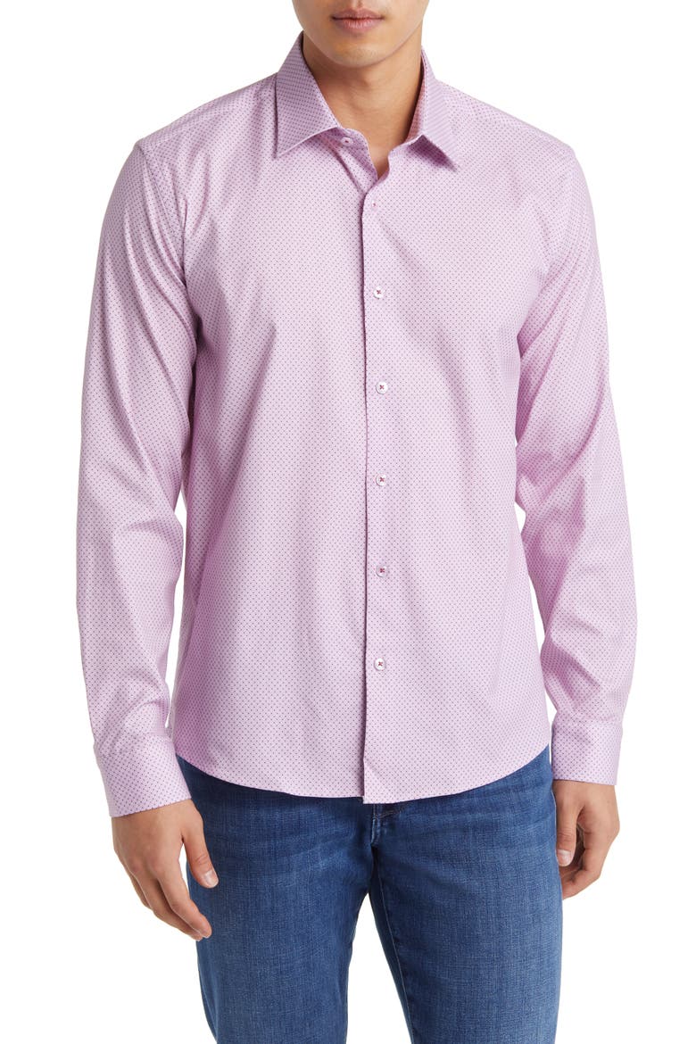 Microdot Button-Up Shirt, Main, color, LAVENDER