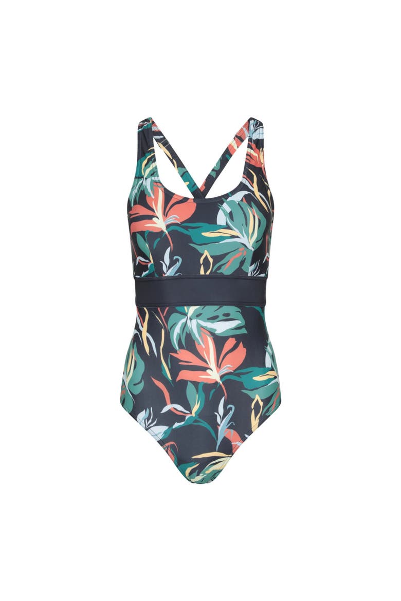 Womens/Ladies Yamba Flowers One Piece Swimsuit Swim, Main, color, Teal