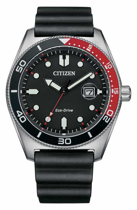 Marine Eco-Drive Rubber Strap Diving Watch, 43mm