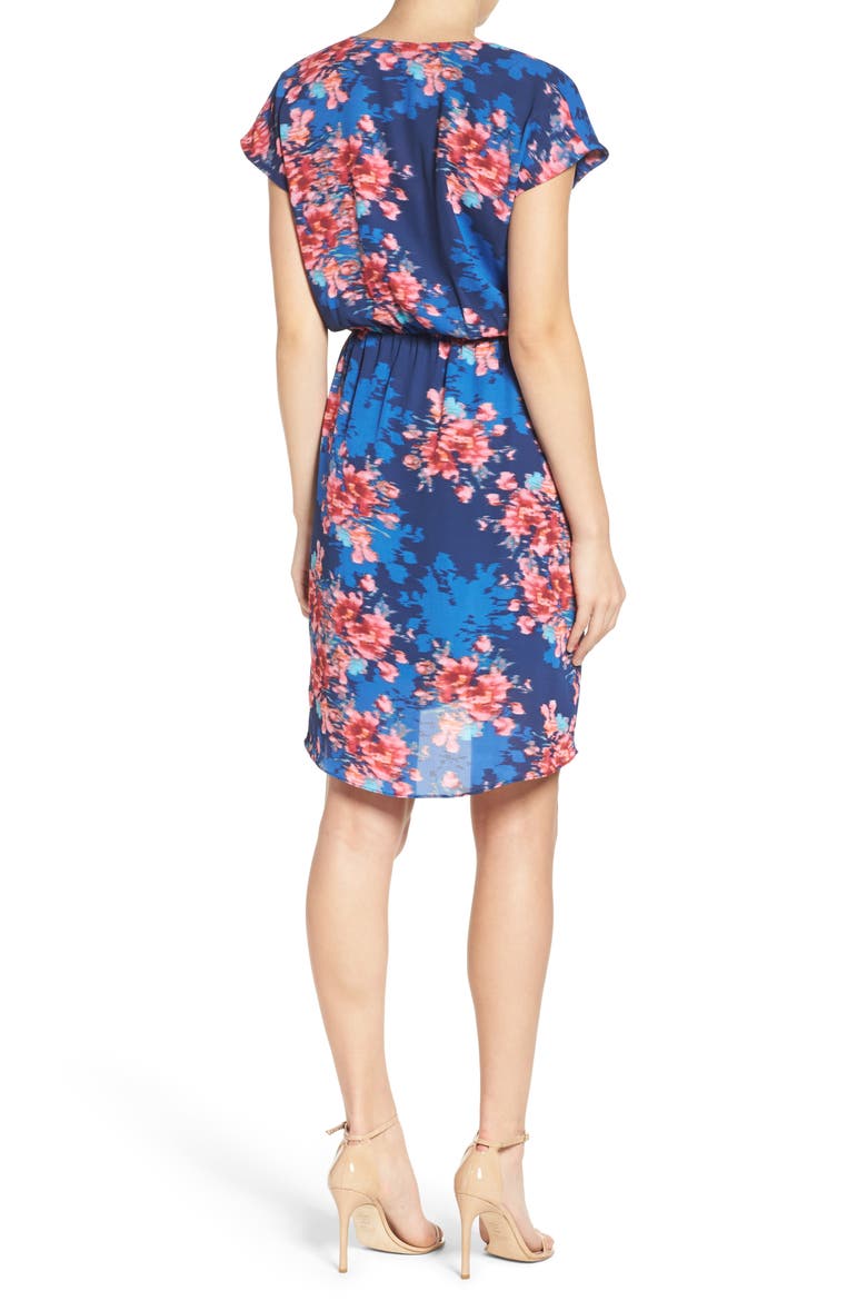Faux Wrap Dress, Alternate, color, NAVY/ FUCHSIA FLORAL