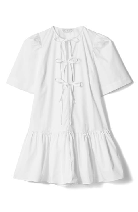 Tie Front Cotton A-Line Dress