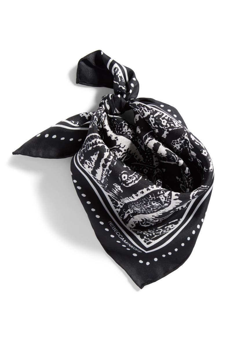 Ornament Paisley Silk Bandana, Alternate, color, BLACK