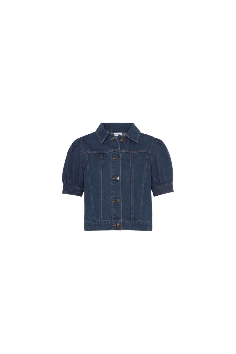 Puff Sleeve Denim Jacket, Alternate, color, Dark Washed
