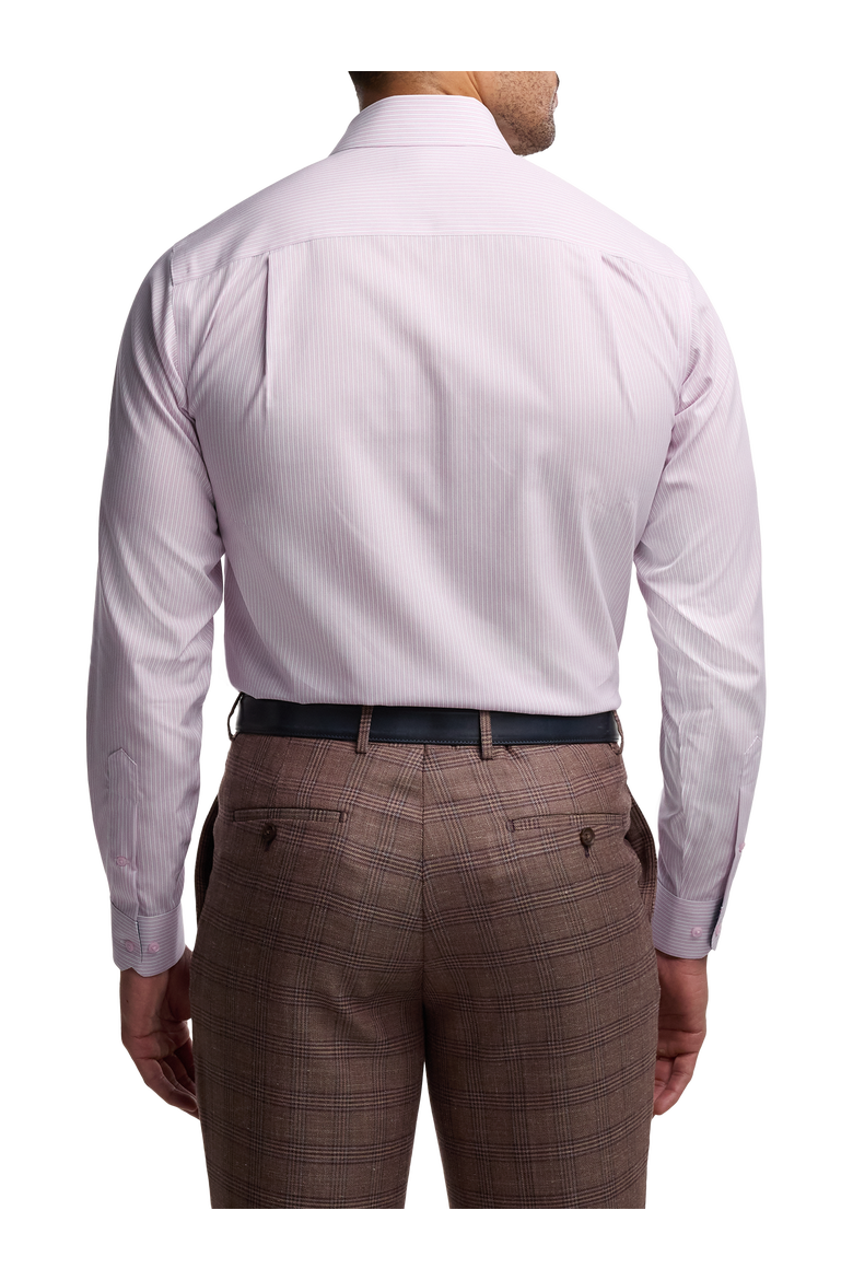 Cotton Point Collar Poplin Tailored Contrast Trim Button Cuff Long Sleeve, Alternate, color, Pink/Navy