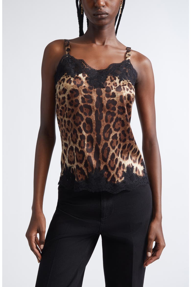 Leopard Print Satin & Lace Camisole, Main, color, LEO NEW