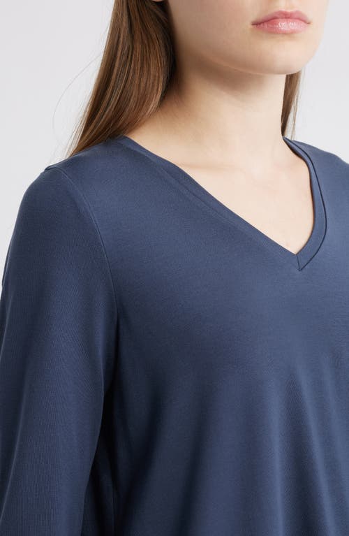 Eileen Fisher Long Sleeve V-neck Tunic Top In Blue