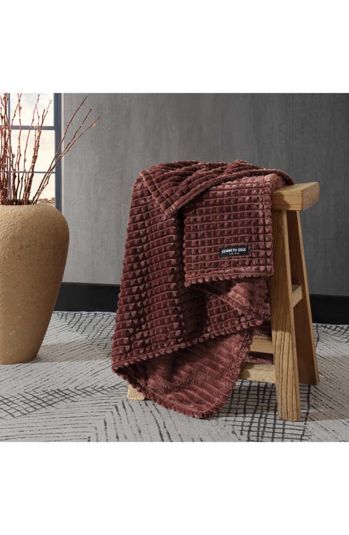 Kenneth Cole New York Kcny Textured Solid Jacquard Plush Reversible Throw  Blanket In Dark Red