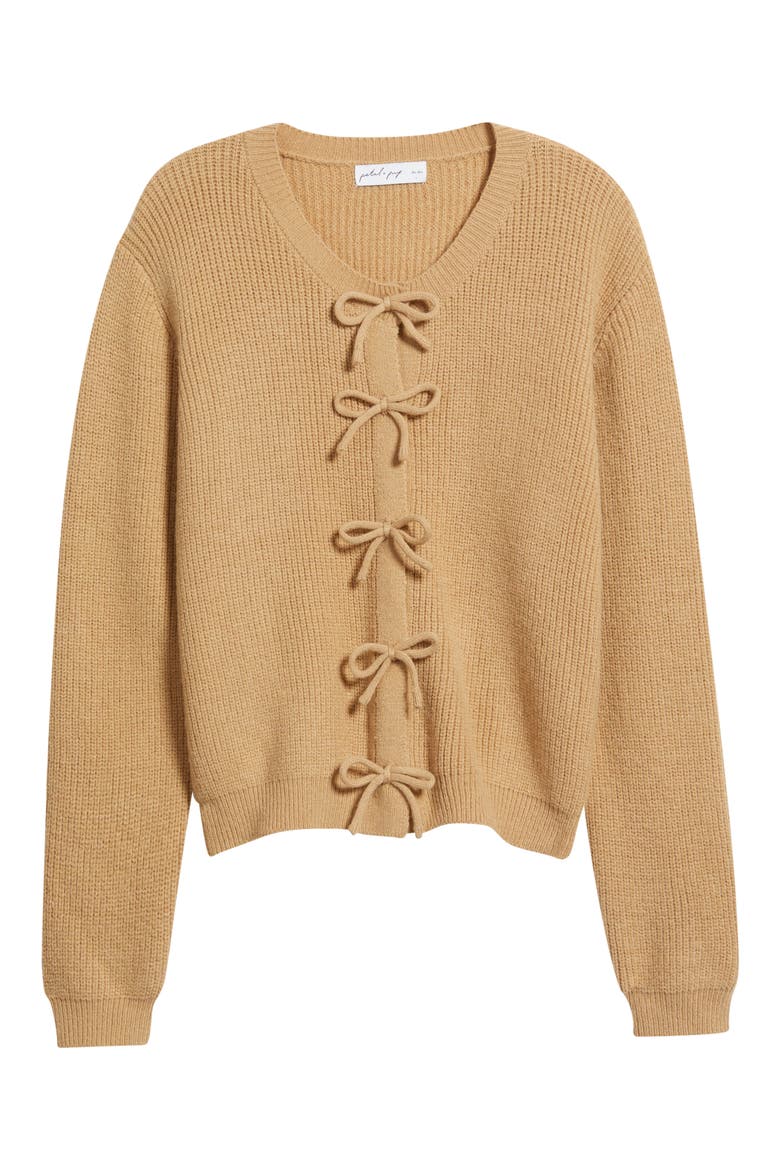 Wilde Bow Front Cardigan, Alternate, color, CAMEL