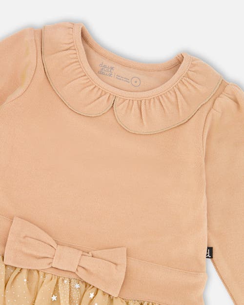 Deux Par Deux Bi-material Dress With Glittering Skirt In Neutral